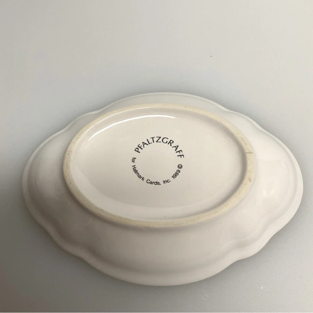 vtg PFALTZGRAFF Tea Rose Soap Dish Porcelain Roses Ridges 1989 Off White Pink